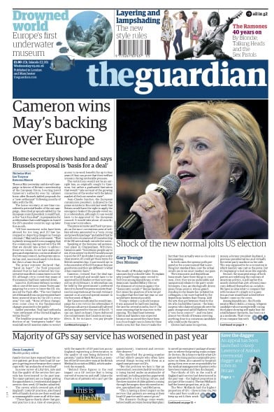 The Guardian Newspaper Front Page (UK) for 3 February 2016