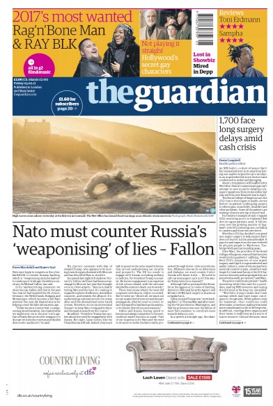 The Guardian Newspaper Front Page (UK) for 3 February 2017