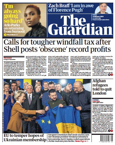 The Guardian Newspaper Front Page (UK) for 3 February 2023