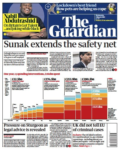 The Guardian Newspaper Front Page (UK) for 3 March 2021