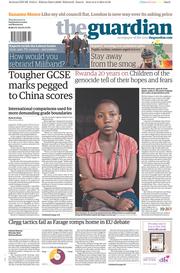 The Guardian Newspaper Front Page (UK) for 3 April 2014