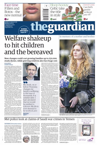 The Guardian Newspaper Front Page (UK) for 3 April 2017