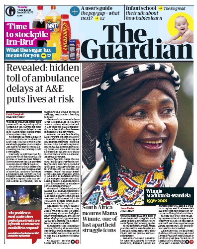 The Guardian Newspaper Front Page (UK) for 3 April 2018