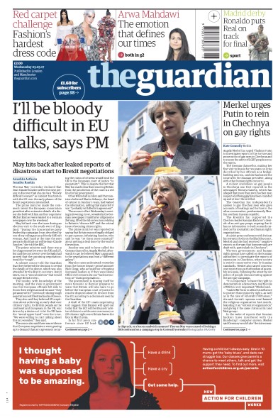 The Guardian Newspaper Front Page (UK) for 3 May 2017