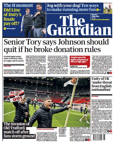 The Guardian Newspaper Front Page (UK) for 3 May 2021