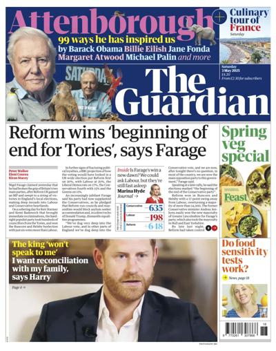 The Guardian Newspaper Front Page (UK) for 3 May 2025