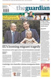 The Guardian (UK) Newspaper Front Page for 3 June 2014