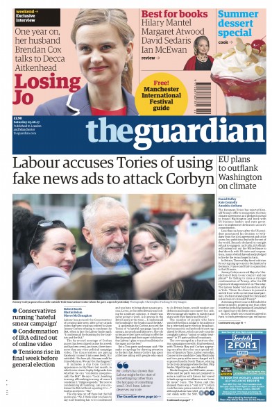 The Guardian Newspaper Front Page (UK) for 3 June 2017