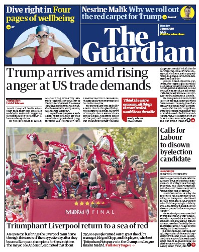 The Guardian Newspaper Front Page (UK) for 3 June 2019