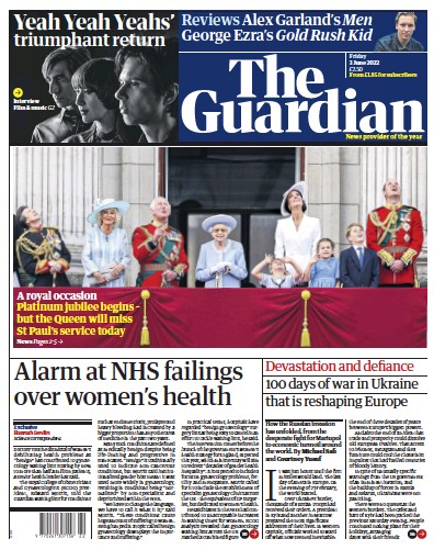 The Guardian Newspaper Front Page (UK) for 3 June 2022