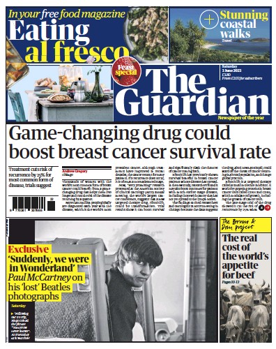 The Guardian Newspaper Front Page (UK) for 3 June 2023