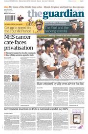 The Guardian (UK) Newspaper Front Page for 3 July 2014