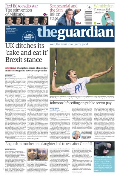 The Guardian Newspaper Front Page (UK) for 3 July 2017