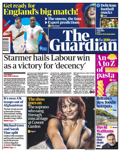The Guardian Newspaper Front Page (UK) for 3 July 2021