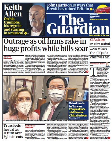 The Guardian Newspaper Front Page (UK) for 3 August 2022