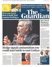 The Guardian (UK) Newspaper Front Page for 3 September 2018