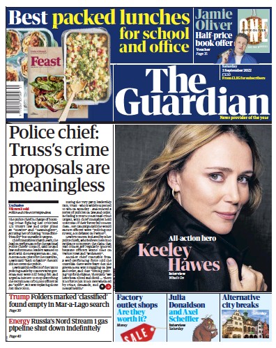 The Guardian Newspaper Front Page (UK) for 3 September 2022
