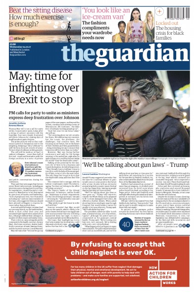 The Guardian Newspaper Front Page (UK) for 4 October 2017