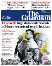 The Guardian (UK) Newspaper Front Page for 4 October 2021