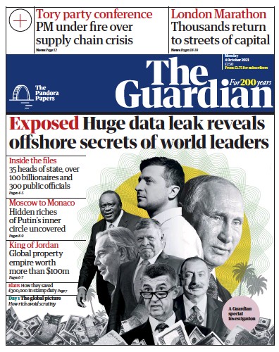 The Guardian Newspaper Front Page (UK) for 4 October 2021