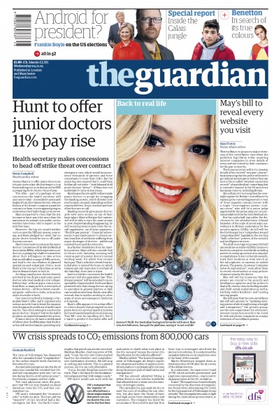The Guardian Newspaper Front Page (UK) for 4 November 2015