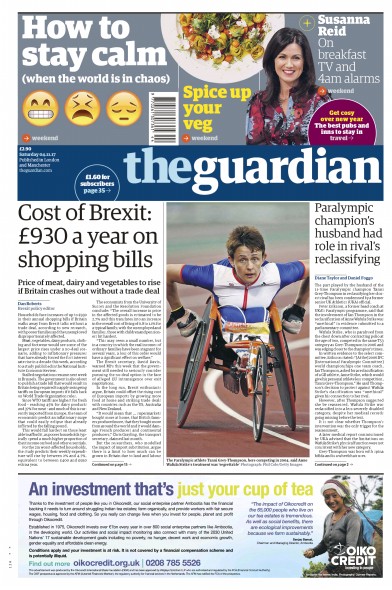 The Guardian Newspaper Front Page (UK) for 4 November 2017