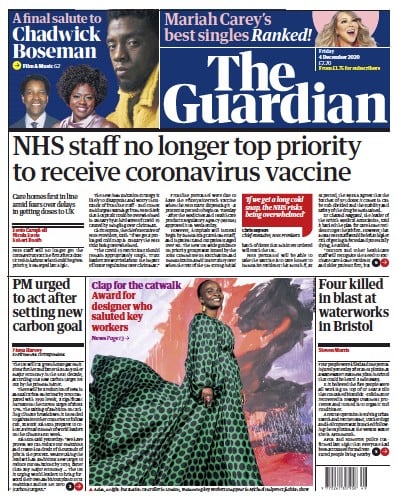 The Guardian Newspaper Front Page (UK) for 4 December 2020