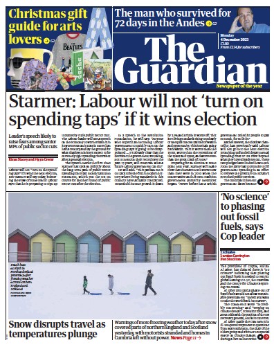The Guardian Newspaper Front Page (UK) for 4 December 2023