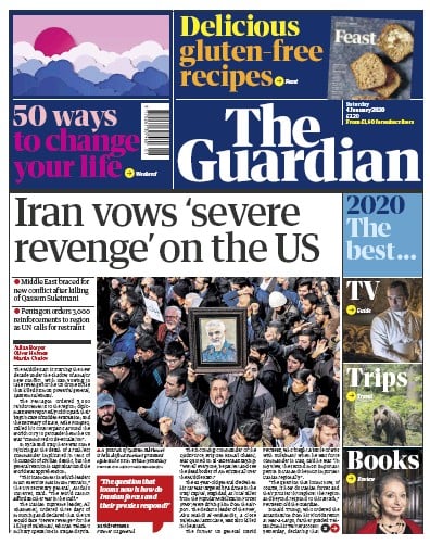 The Guardian Newspaper Front Page (UK) for 4 January 2020