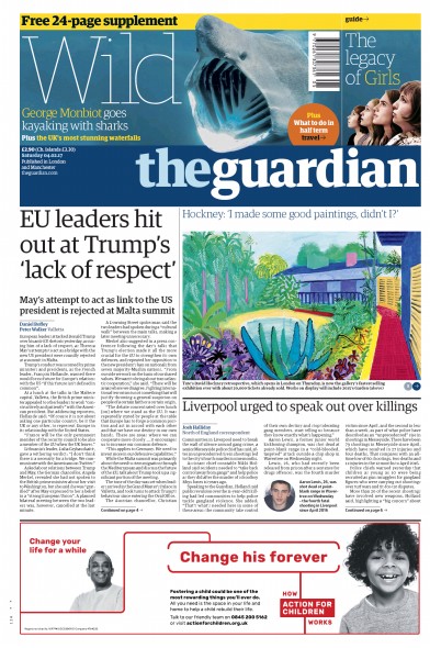 The Guardian Newspaper Front Page (UK) for 4 February 2017