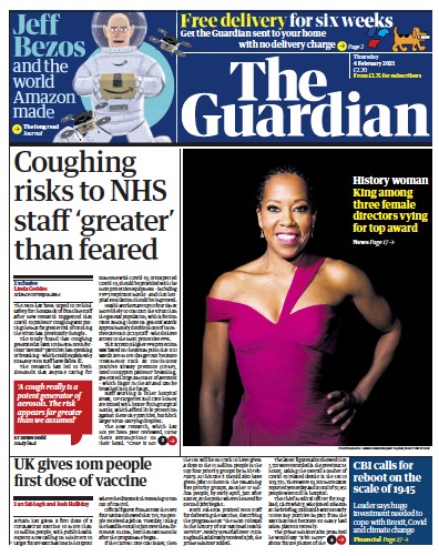 The Guardian Newspaper Front Page (UK) for 4 February 2021