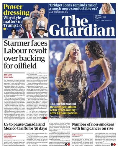The Guardian Newspaper Front Page (UK) for 4 February 2025
