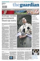 The Guardian Newspaper Front Page (UK) for 4 March 2013
