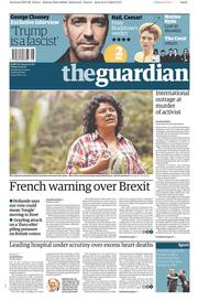 The Guardian (UK) Newspaper Front Page for 4 March 2016