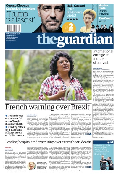 The Guardian Newspaper Front Page (UK) for 4 March 2016