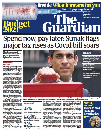 The Guardian Newspaper Front Page (UK) for 4 March 2021