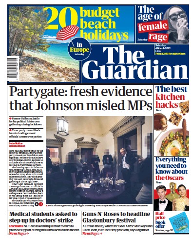 The Guardian Newspaper Front Page (UK) for 4 March 2023