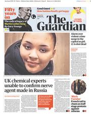 The Guardian (UK) Newspaper Front Page for 4 April 2018