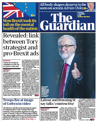 The Guardian Newspaper Front Page (UK) for 4 April 2019