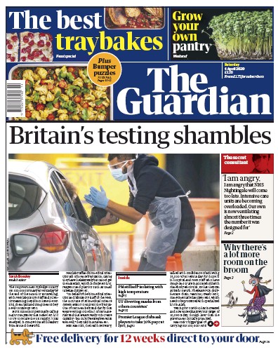 The Guardian Newspaper Front Page (UK) for 4 April 2020