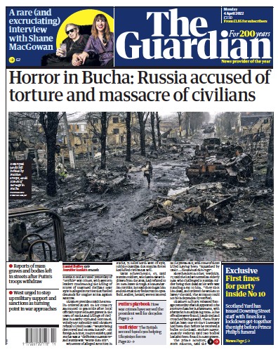 The Guardian Newspaper Front Page (UK) for 4 April 2022