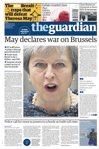 The Guardian Newspaper Front Page (UK) for 4 May 2017