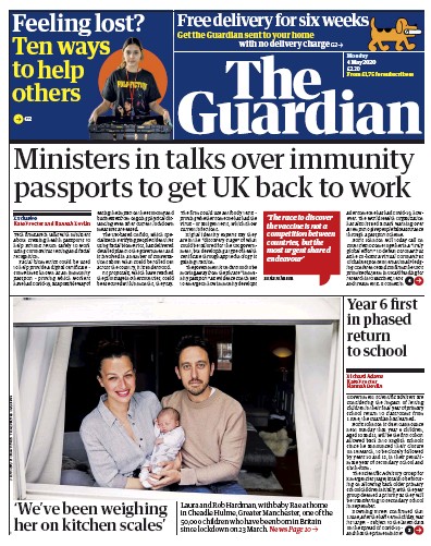 The Guardian Newspaper Front Page (UK) for 4 May 2020