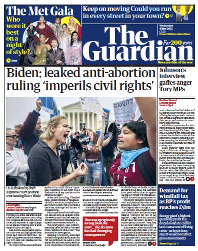 The Guardian Newspaper Front Page (UK) for 4 May 2022