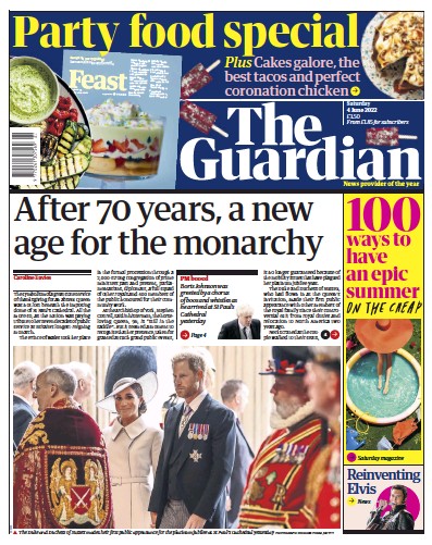 The Guardian Newspaper Front Page (UK) for 4 June 2022