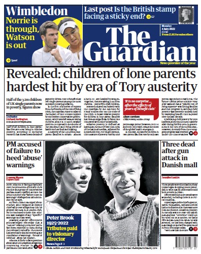The Guardian Newspaper Front Page (UK) for 4 July 2022