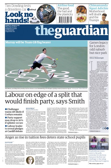The Guardian Newspaper Front Page (UK) for 4 August 2016