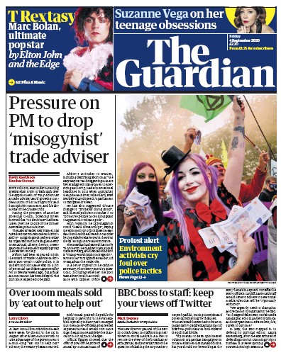 The Guardian Newspaper Front Page (UK) for 4 September 2020