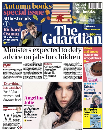The Guardian Newspaper Front Page (UK) for 4 September 2021
