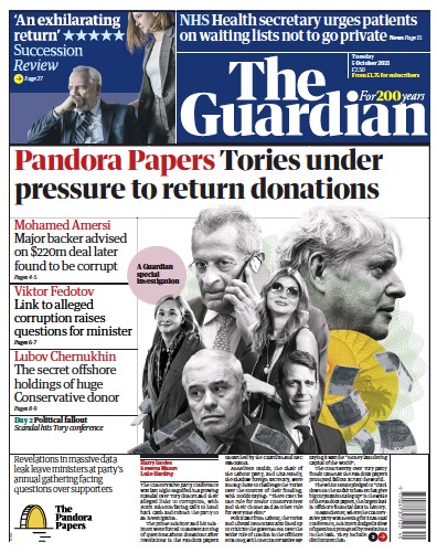 The Guardian Newspaper Front Page (UK) for 5 October 2021
